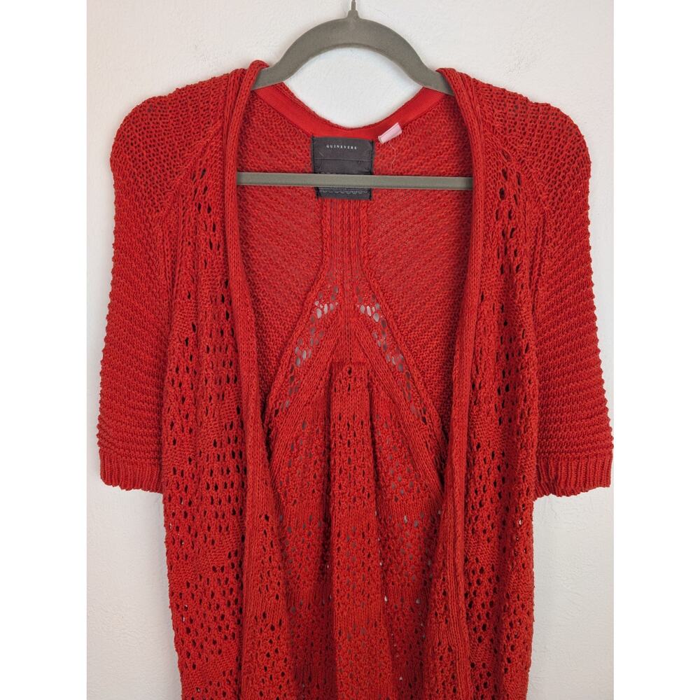 Anthro Guinevere In Summary Cardigan Sweater Crochet Boho Cottage Red Size S - Picture 3 of 11